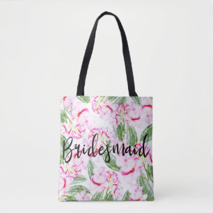 Pink Green Tropical Botanical Oasis BRIDESMAID Tote Bag