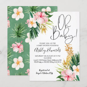 Pink Green Tropical Floral Baby Shower Invitation