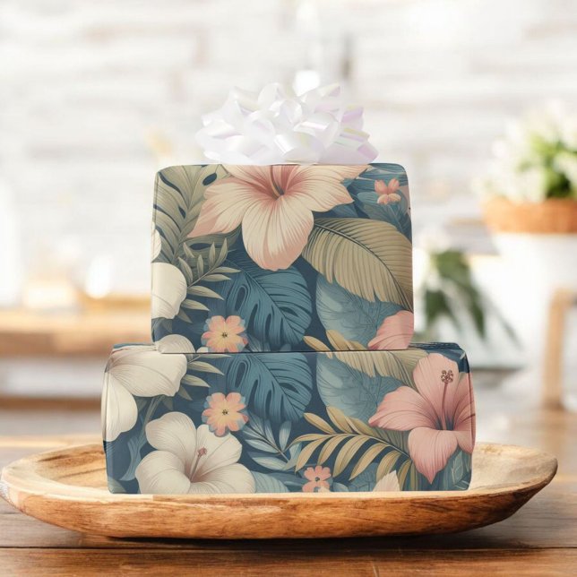 Pink & Green Tropical Floral Hawaiian Palm Leaf  Wrapping Paper (Creator Uploaded)