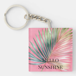Pink Green Tropical Leaf Key Ring