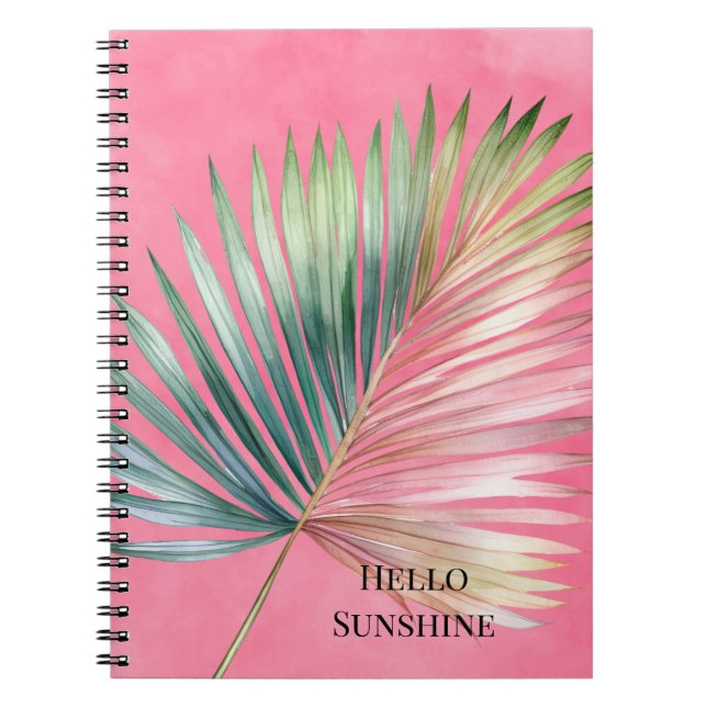 Pink Green Tropical Leaf Notebook (Front)