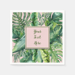 Pink & Green Tropical Leaves Sweet 16 Party Napkin