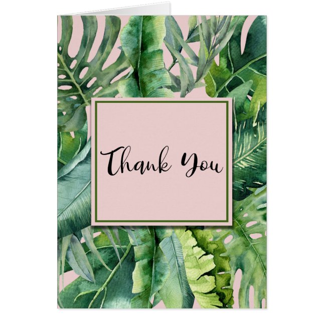 Pink & Green Tropical Leaves Thank You (Front)