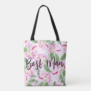 Pink Green Tropical Oasis BEST MAN Wedding Party Tote Bag