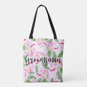 Pink Green Tropical Oasis Botanical GROOMSMAN Tote Bag
