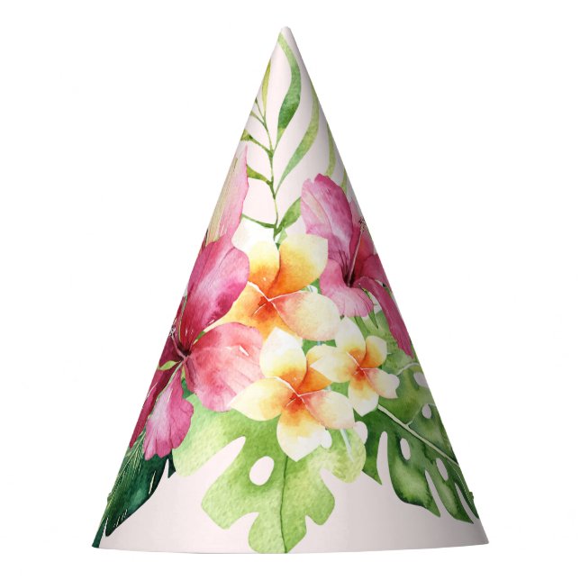 Pink Green Tropical Paper Party Hat (Front)