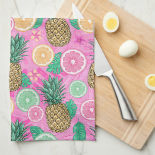 PINK & GREEN TROPICAL SUMMER BEACH THEME TEA TOWEL