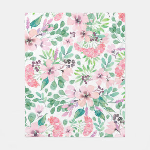 Pink & Green Tuscany Flowers Pattern Fleece Blanket