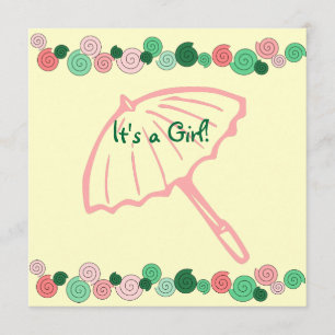Pink & Green Umbrella Baby Shower Invitation
