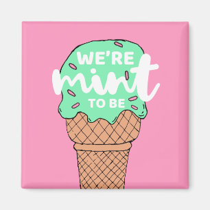 Pink Green Valentine Sketches Mint to Be Ice Cream Magnet