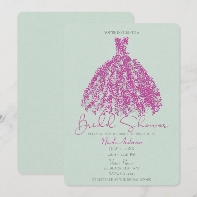 Pink & Green Vintage Botanical Dress Bridal Shower Invitation (Front/Back)