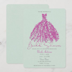 Pink & Green Vintage Botanical Dress Bridal Shower Invitation