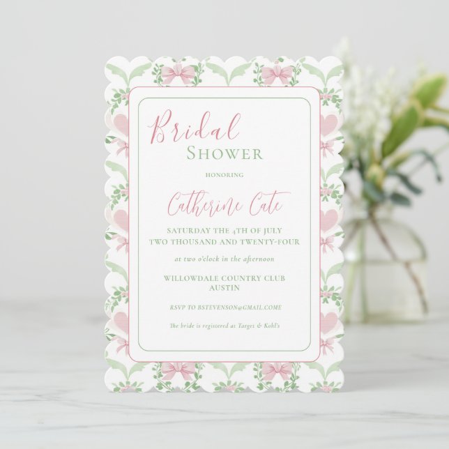 Pink & Green Vintage Bridal Shower Invitation (Standing Front)
