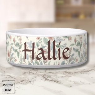 Pink Green Vintage Floral Pattern Pet Bowl