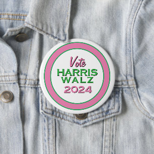 Pink Green Vote HARRIS WALZ 2024 Large Campaign 10 Cm Round Badge
