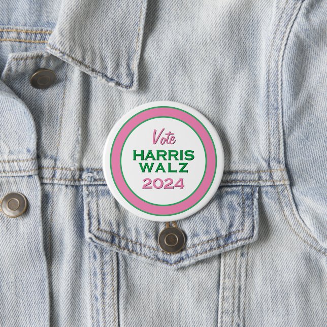 Pink Green Vote HARRIS WALZ 2024 Round Campaign 7.5 Cm Round Badge (In Situ)