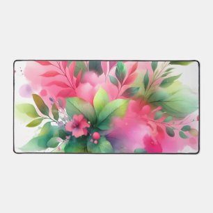 Pink Green Watercolor Botanical Bloom Desk Mat