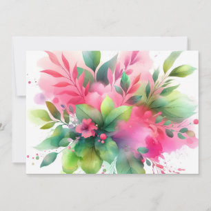 Pink Green Watercolor Botanical Bloom Holiday Card