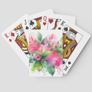 Pink Green Watercolor Botanical Bloom Playing Cards