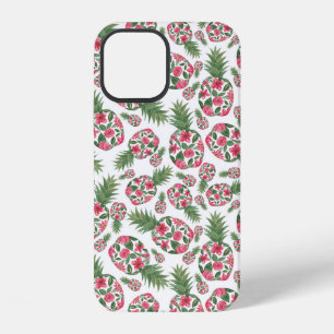 Pink Green Watercolor Floral Pineapples Pattern iPhone 12 Case