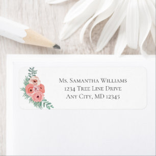 Pink Green Watercolor Floral Return Address