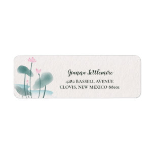 Pink Green Watercolor Lotus Floral Return Address