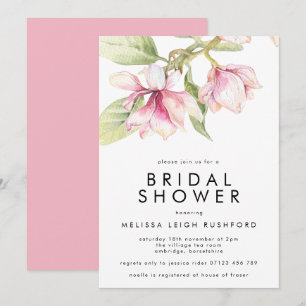 Pink & Green Watercolor Magnolia Bridal Shower Invitation