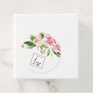 Pink Green Watercolor Peony Floral Business Logo Favour Tags