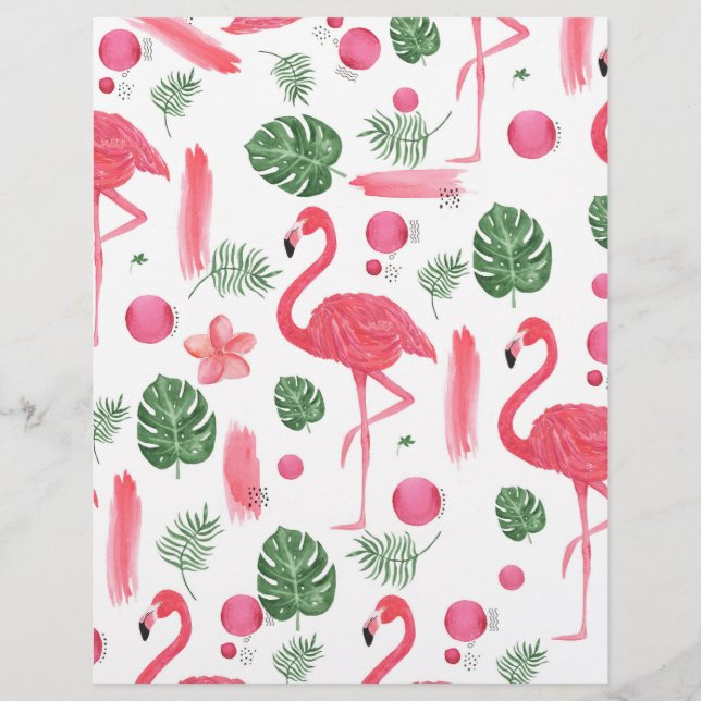 Pink green watercolor tropical flamingo floral flyer (Front)