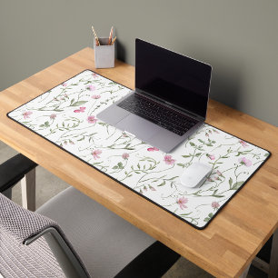 Pink Green Watercolor Wildflower Desk Mat