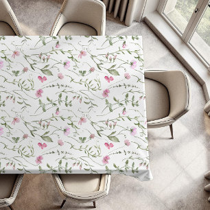 Pink Green Watercolor Wildflower Tablecloth