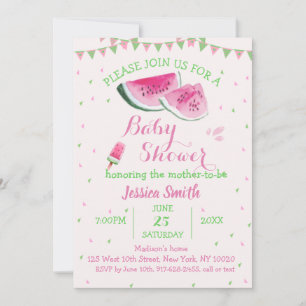 Pink Green Watermelon Baby Shower Ice Cream Melon  Invitation