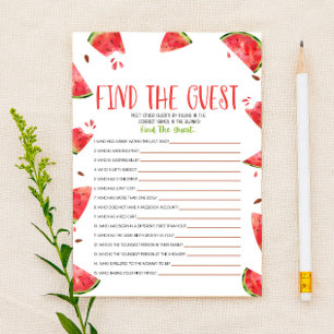 Pink Green Watermelon Find Guest Baby Shower Game Stationery