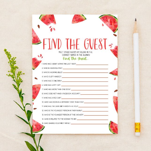Pink Green Watermelon Find Guest Baby Shower Game Stationery (Creator Uploaded)