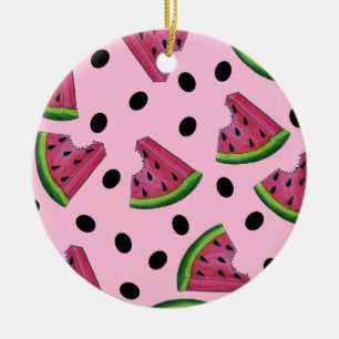 Pink Green Watermelon Melon Slice Wedge Fruity Ceramic Tree Decoration