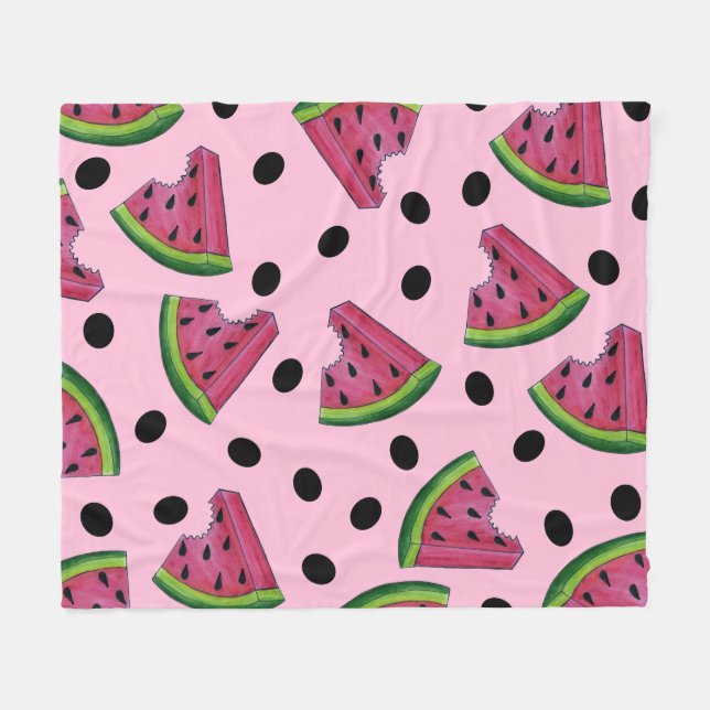 Pink Green Watermelon Melon Slice Wedge Fruity Fleece Blanket (Front (Horizontal))