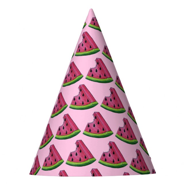 Pink Green Watermelon Slice Birthday Party Picnic Party Hat (Front)