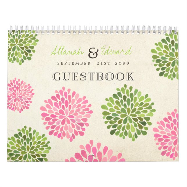 Pink & Green Wedding Personalised Photo Guest Book Calendar (Cover)