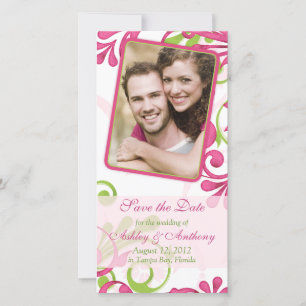 Pink, Green, White Floral Photo Save the Date