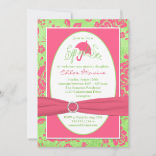Pink Green White Floral Sip and See Invitation