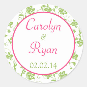 Pink Green White Floral Wedding Stickers