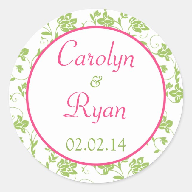 Pink Green White Floral Wedding Stickers (Front)