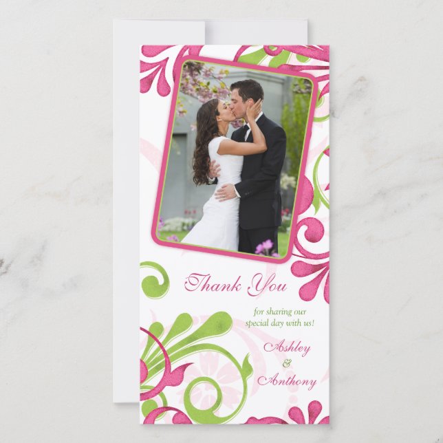 Pink, Green, White Floral Wedding Thank You (Front)