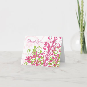 Pink Green White Floral Wedding Thank You Card