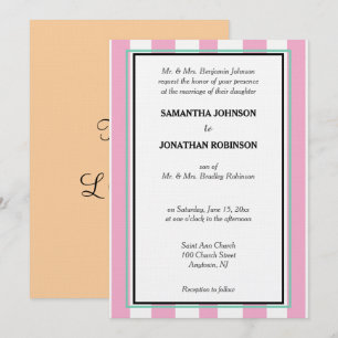 Pink Green White Stripes Sandy Beach Wedding Invitation