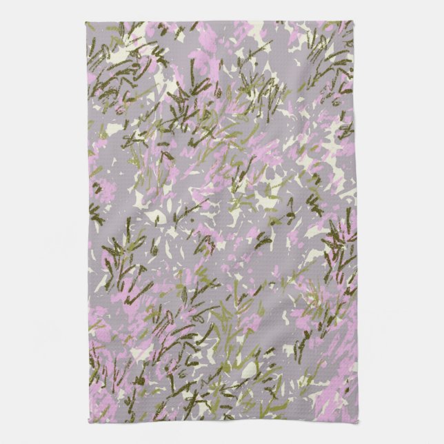 Pink Green Wildflower Garden Kitchen Tea Towel (Vertical)