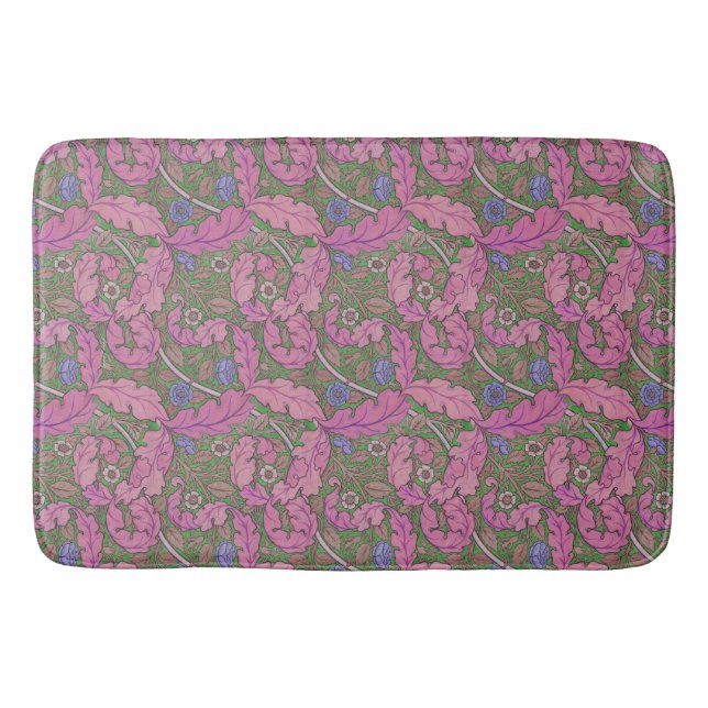 Pink & green William Morris floral Acanthus & Rose Bath Mat (Front)