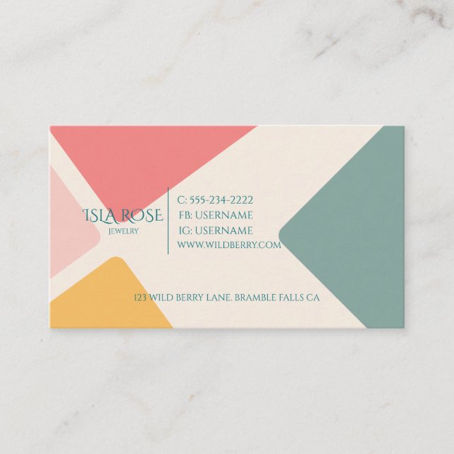 Pink, Green & Yellow Abstract Business Card (Front)