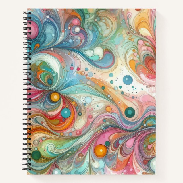 PINK GREEN YELLOW BLUE ABSTRACT SWIRLS NOTEBOOK (Front)