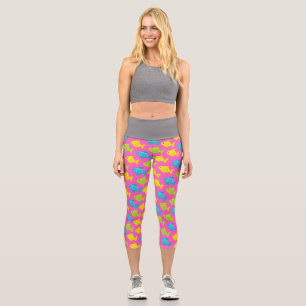 Pink Green Yellow Blue Fish Sea Animals Summer Capri Leggings
